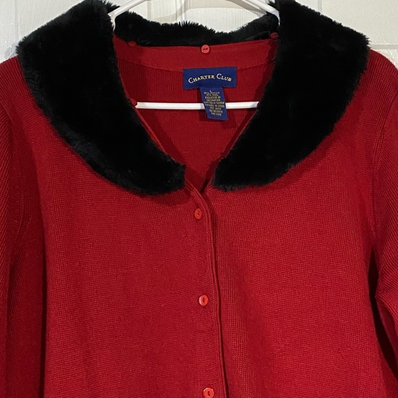 Charter Club women’s Red Cardigan/Jacket with Removable Black Cuffs Sz.L NWOT - Picture 3 of 8